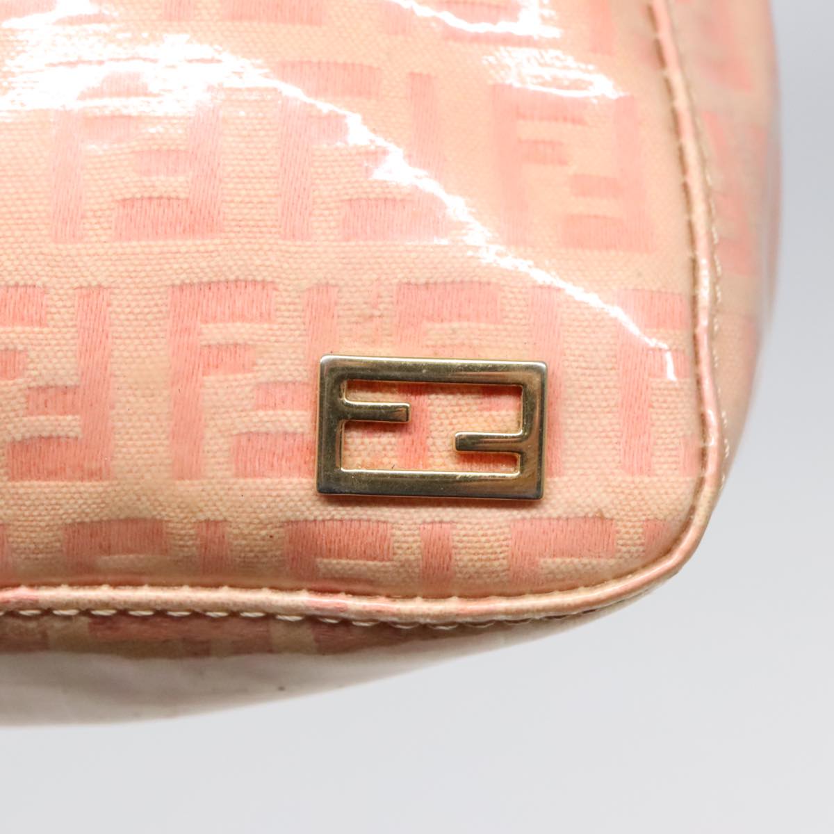FENDI Zucchino Canvas Hand Bag Enamel Orange Gold 90583