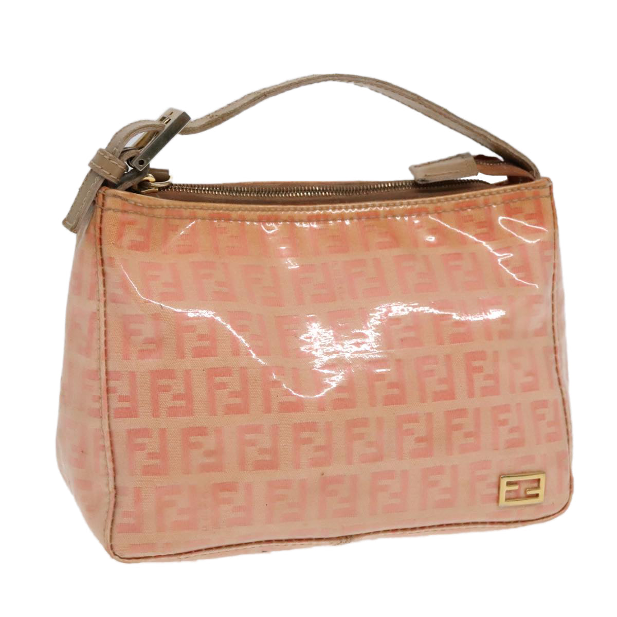 FENDI Zucchino Canvas Hand Bag Enamel Orange Gold 90583