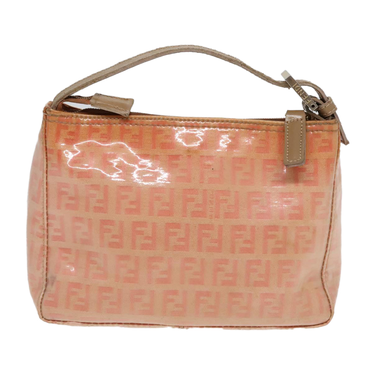 FENDI Zucchino Canvas Hand Bag Enamel Orange Gold 90583