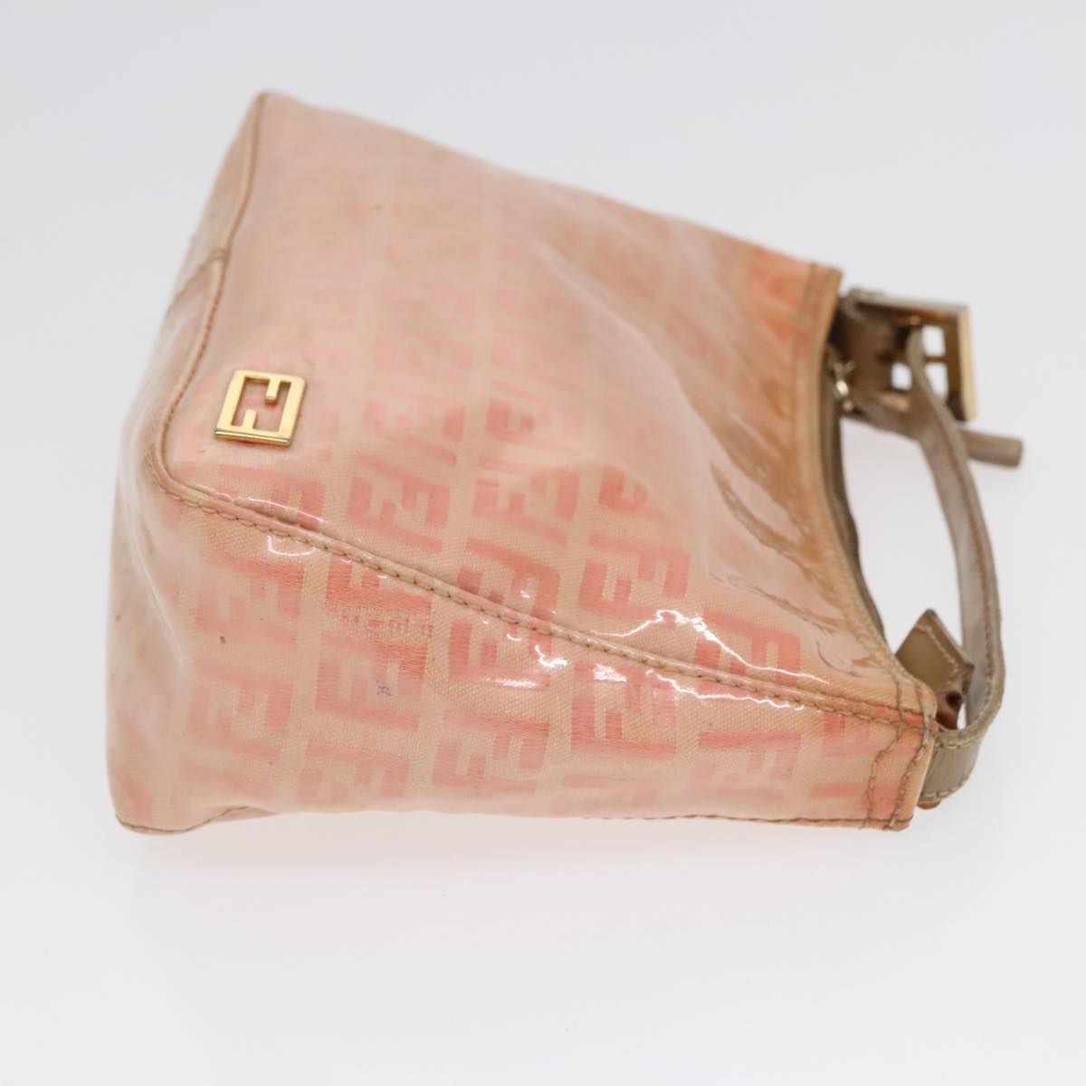 FENDI Zucchino Canvas Hand Bag Enamel Orange Gold 90583