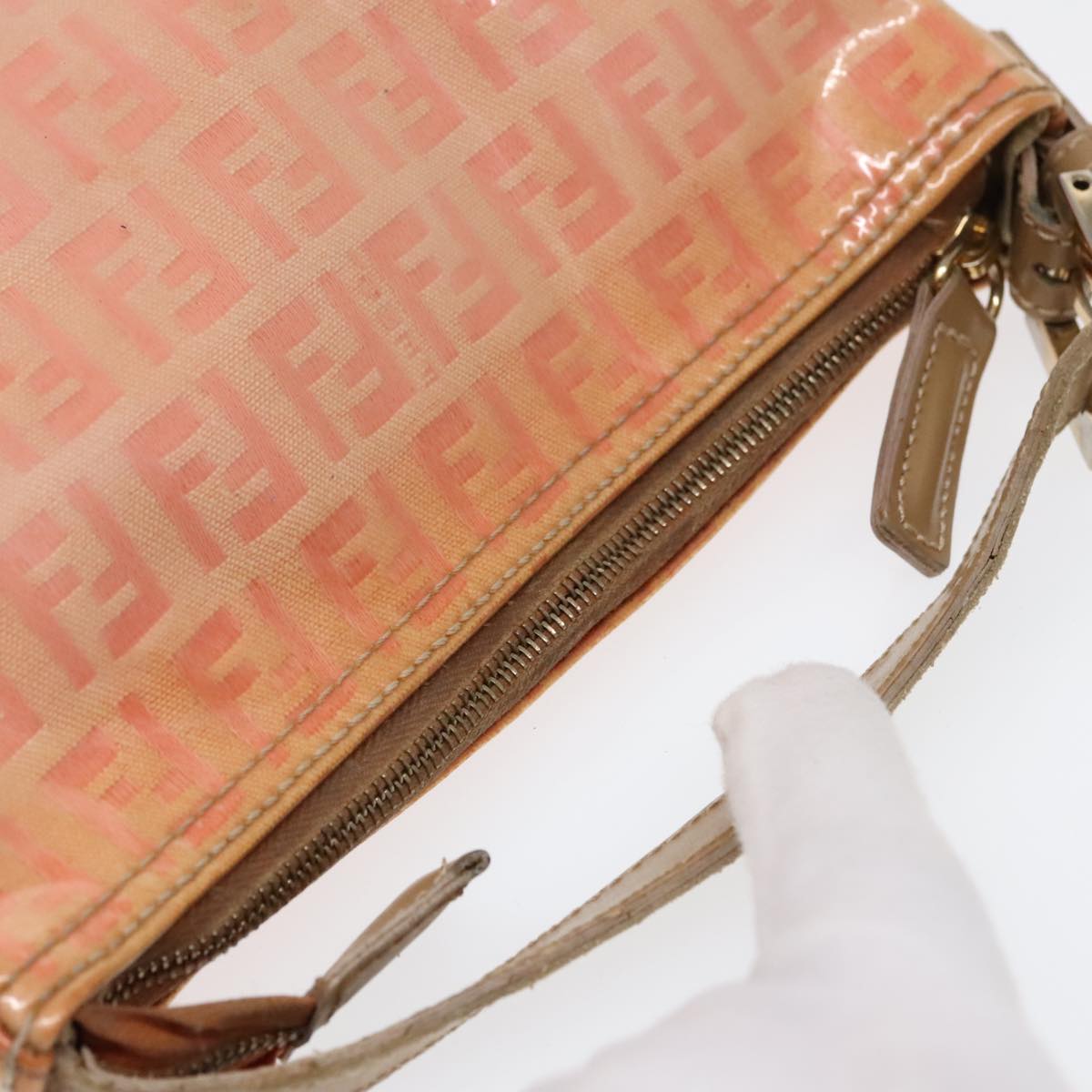 FENDI Zucchino Canvas Hand Bag Enamel Orange Gold 90583