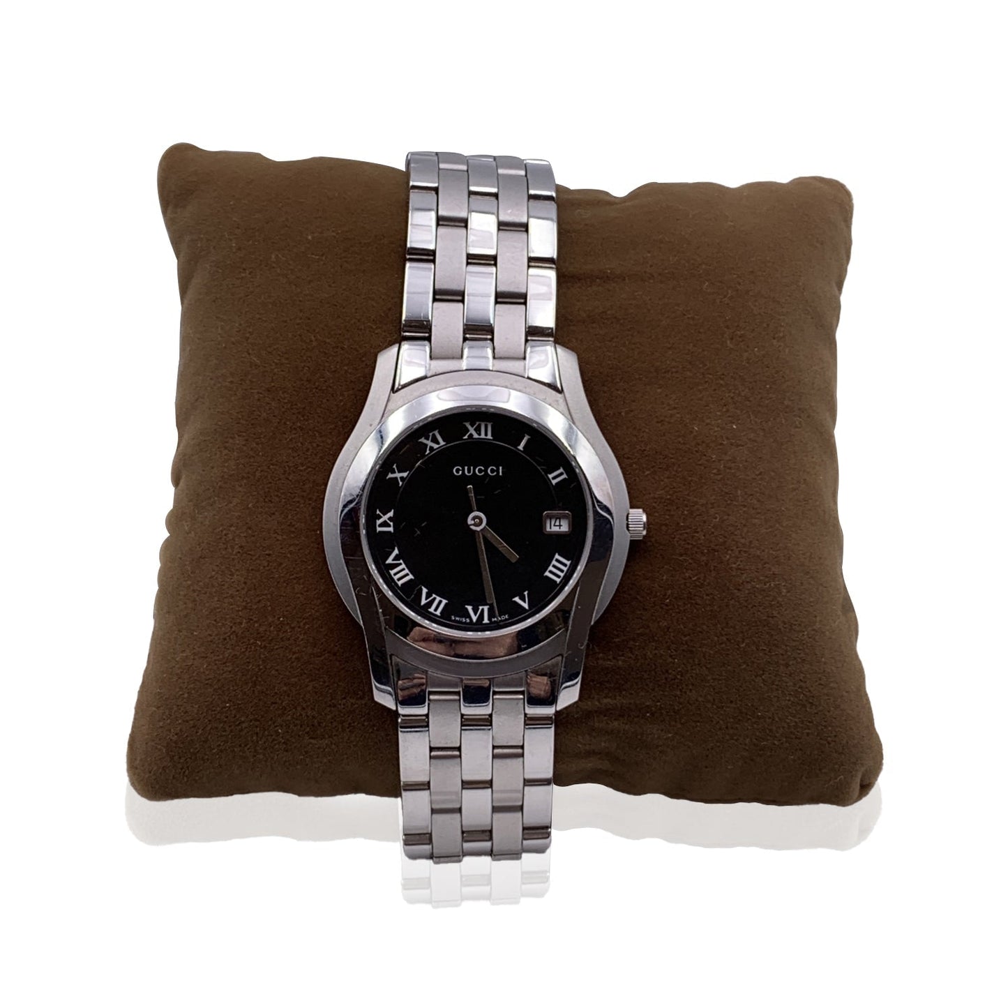 GUCCI Silver Stainless Steel Mod 5500 M Quartz Wrist Watch Black