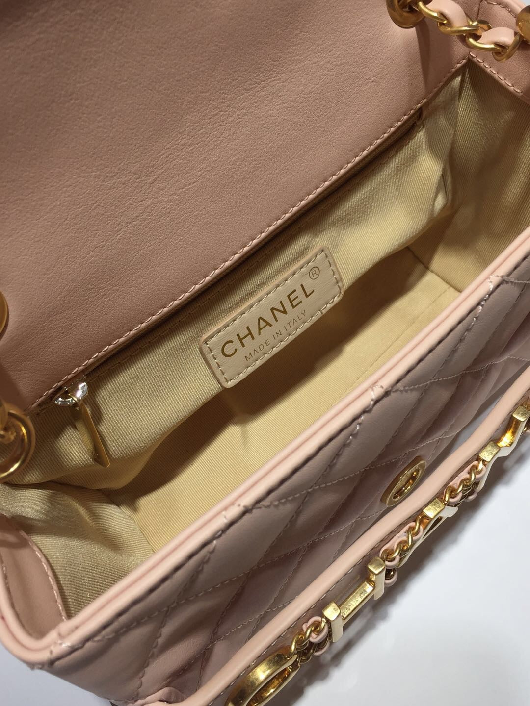 CHLFront Logo Small GlamIap Bag Gold Hardware Creme For Women Handbags, Shoulder Bags 8.2in/21cm AS1490