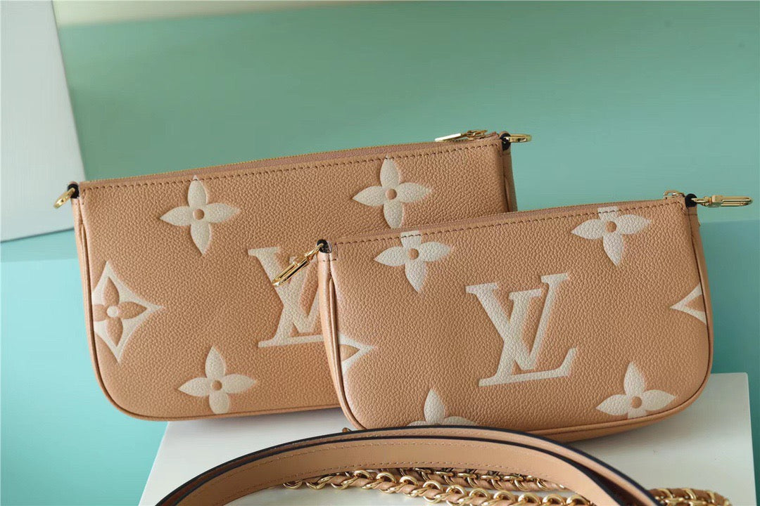LV Multi Pochette AcGLAMIssoires Monogram Empreinte Arizona Beige / Cream For Women,  Shoulder And Crossbody Bags 9.8in/25cm LV M45983
