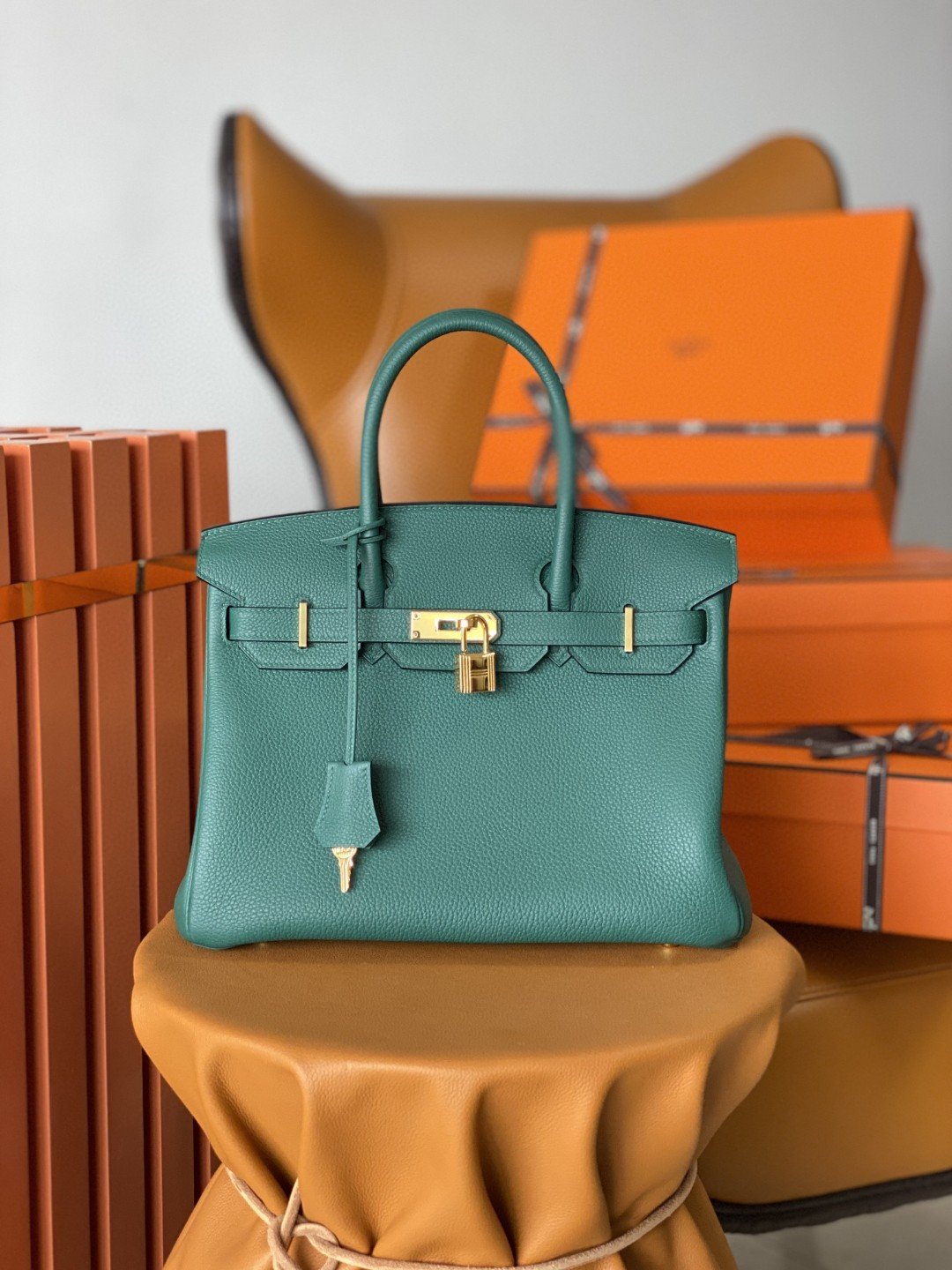 GLAMI Birkin Nata Swift Dark Green For Women Gold Toned Hardware 11.8in/30cm