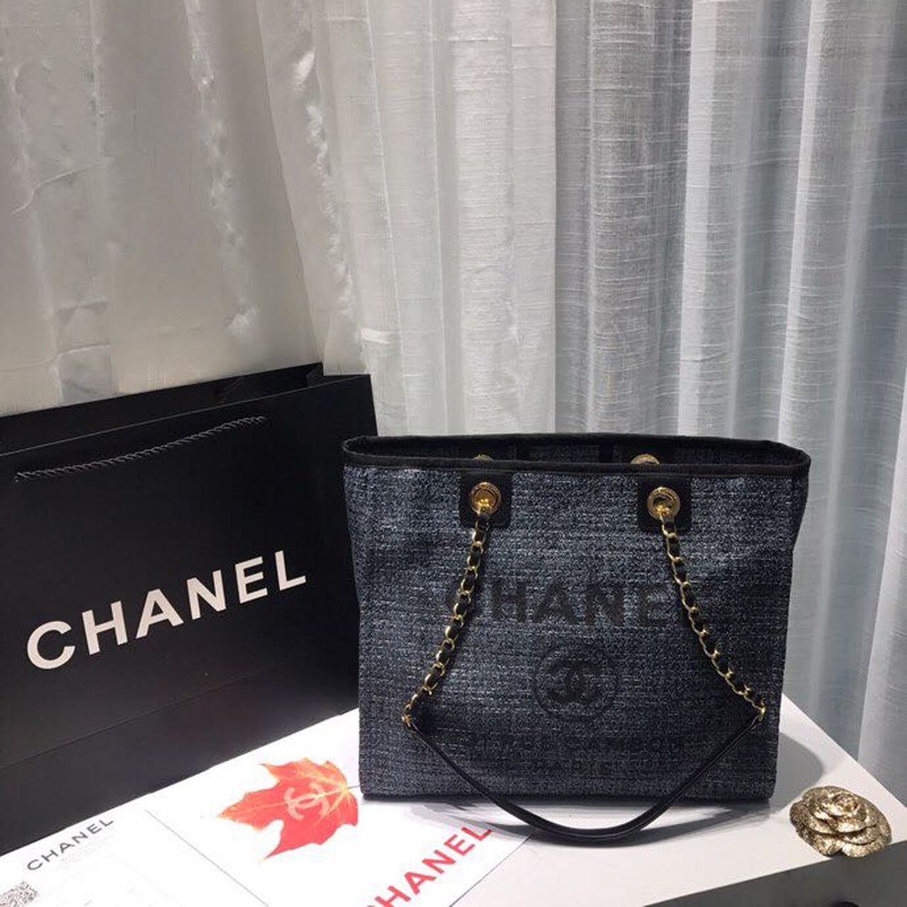 CHL Deauville Chain Shoulder Tote Bag Dark Grey For Women Handbags, Shoulder Bags 13.3in/34cm A66939