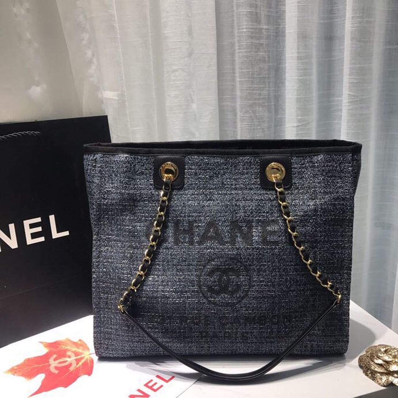CHL Deauville Chain Shoulder Tote Bag Dark Grey For Women Handbags, Shoulder Bags 13.3in/34cm A66939