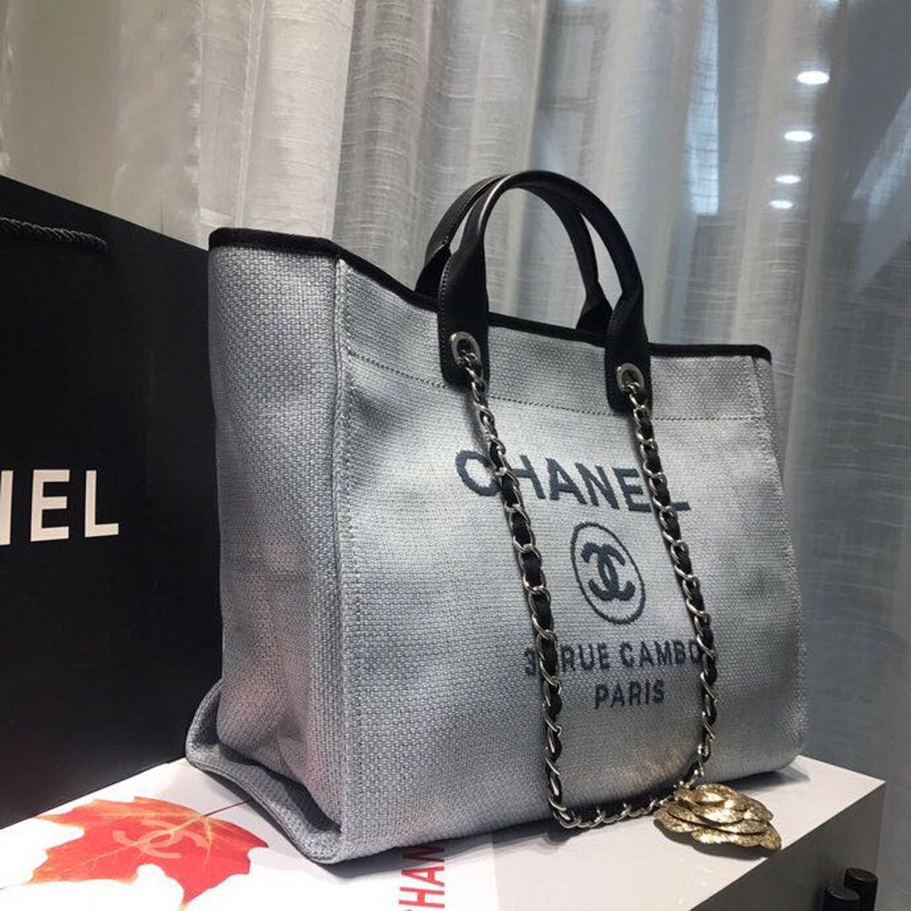 CHL Deauville Tote Canvas Bag Light Grey For Women Handbags, Shoulder Bags 15in/38cm A66941