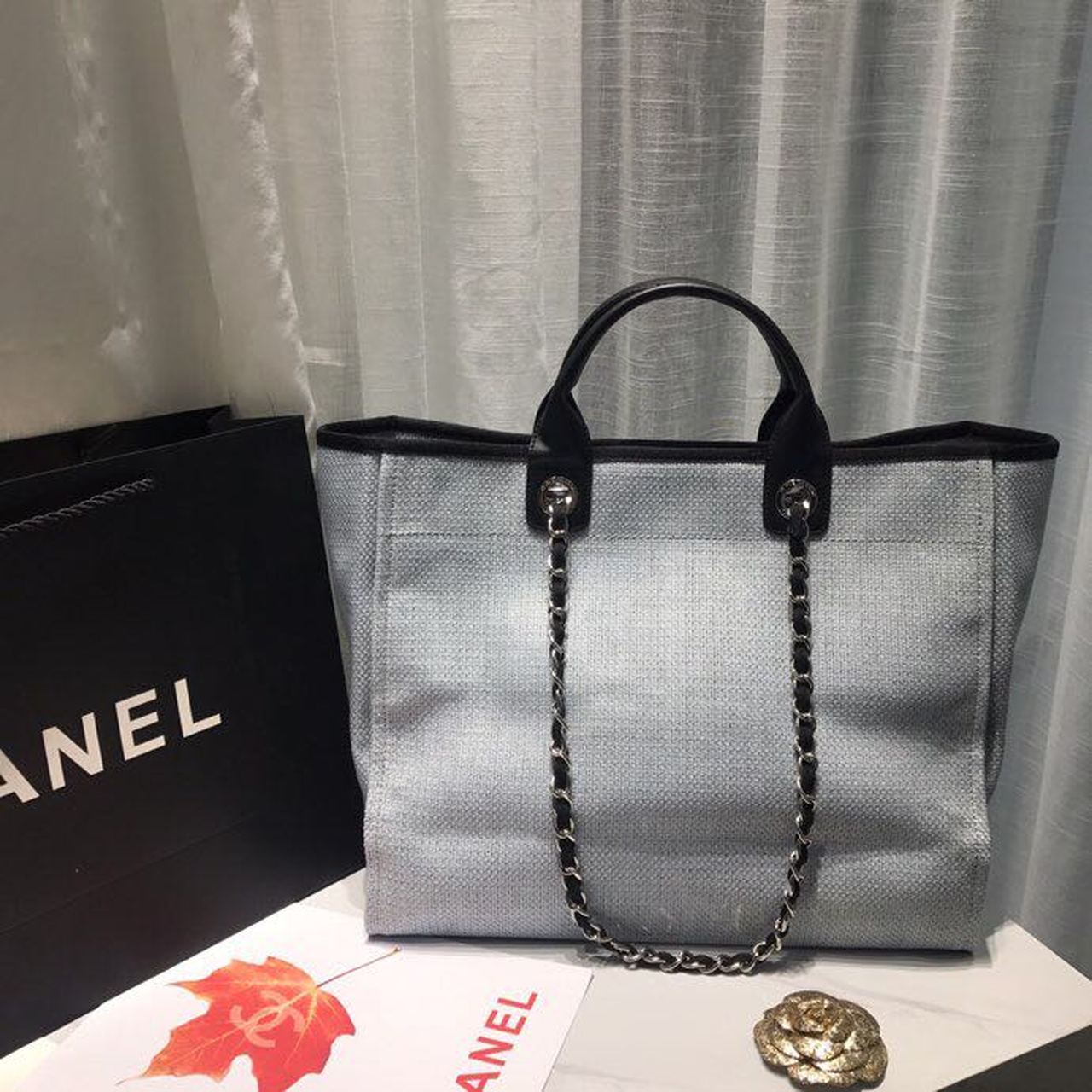 CHL Deauville Tote Canvas Bag Light Grey For Women Handbags, Shoulder Bags 15in/38cm A66941