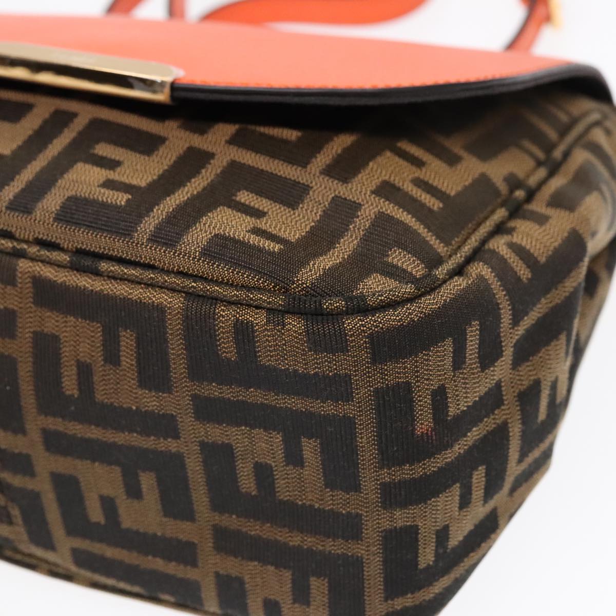 FENDI Zucca Canvas Shoulder Bag Brown Black Orange 91226