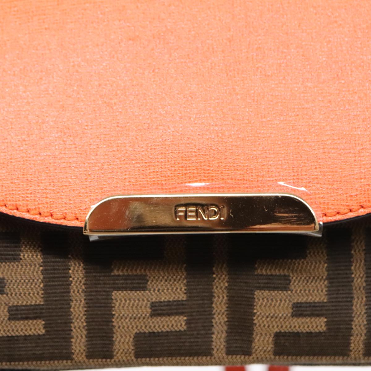 FENDI Zucca Canvas Shoulder Bag Brown Black Orange 91226
