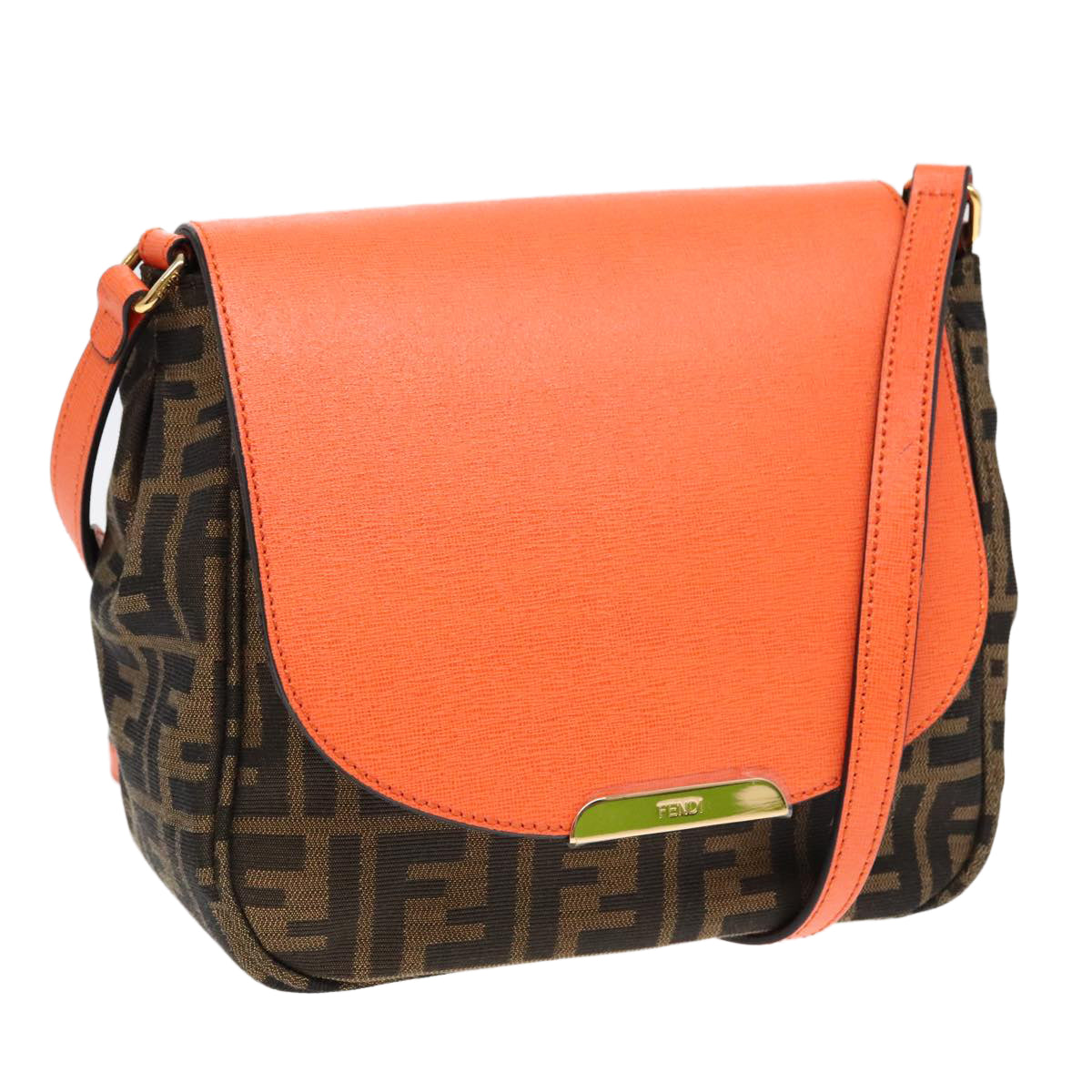 FENDI Zucca Canvas Shoulder Bag Brown Black Orange 91226