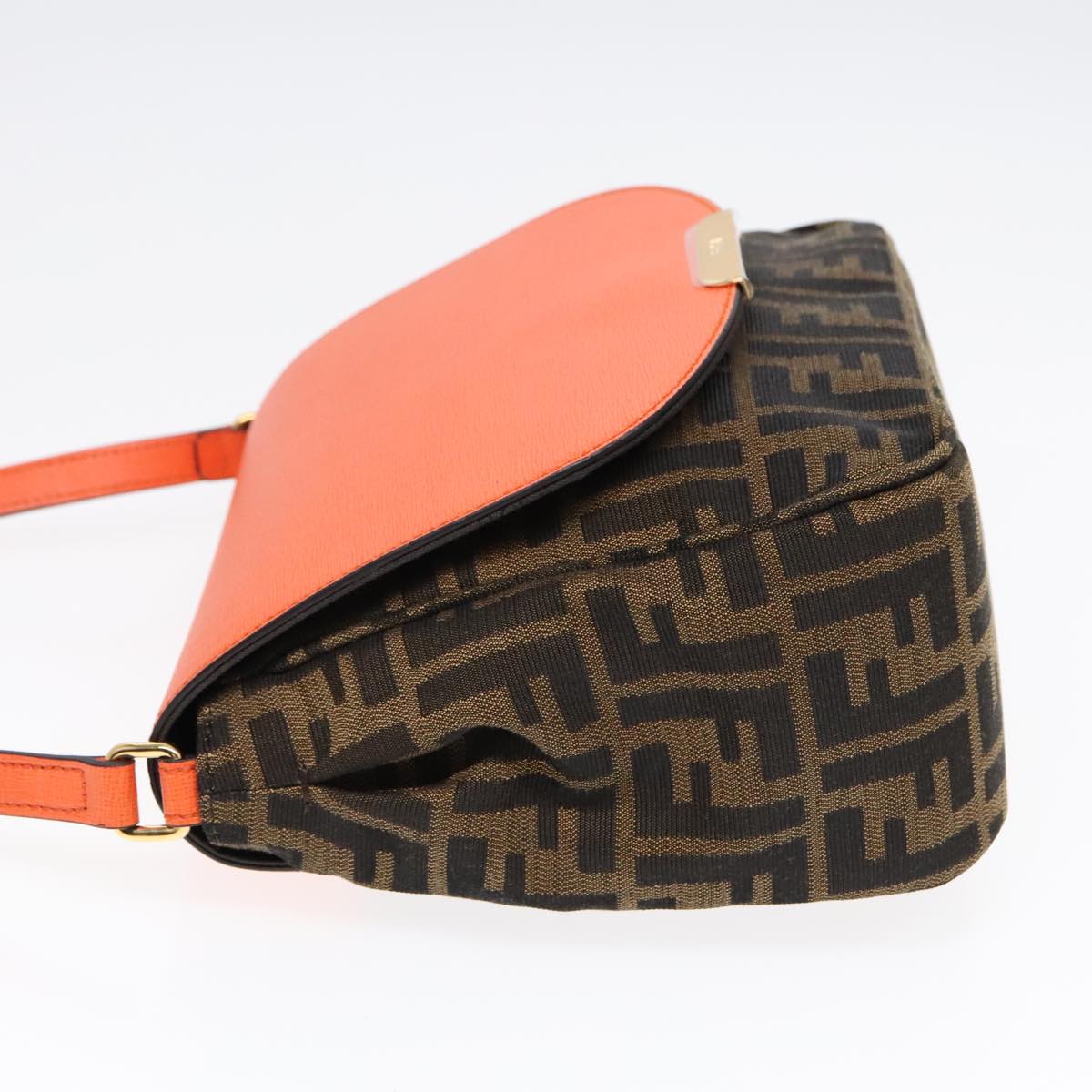 FENDI Zucca Canvas Shoulder Bag Brown Black Orange 91226