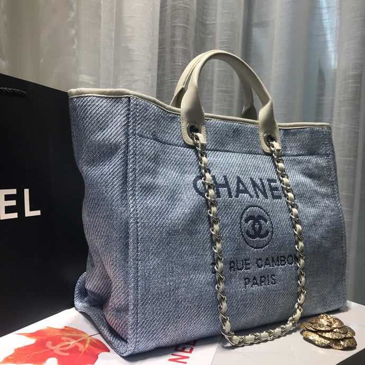 CHL Deauville Tote Canvas Bag Light Grey For Women Handbags, Shoulder Bags 15in/38cm A66941