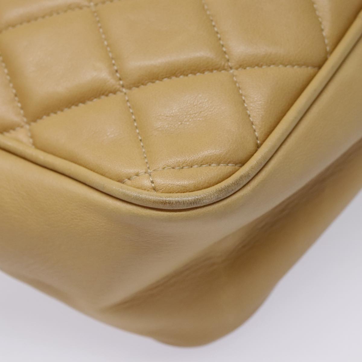 CHANEL Matelasse Chain Shoulder Bag Lamb Skin Beige Gold CC 91313
