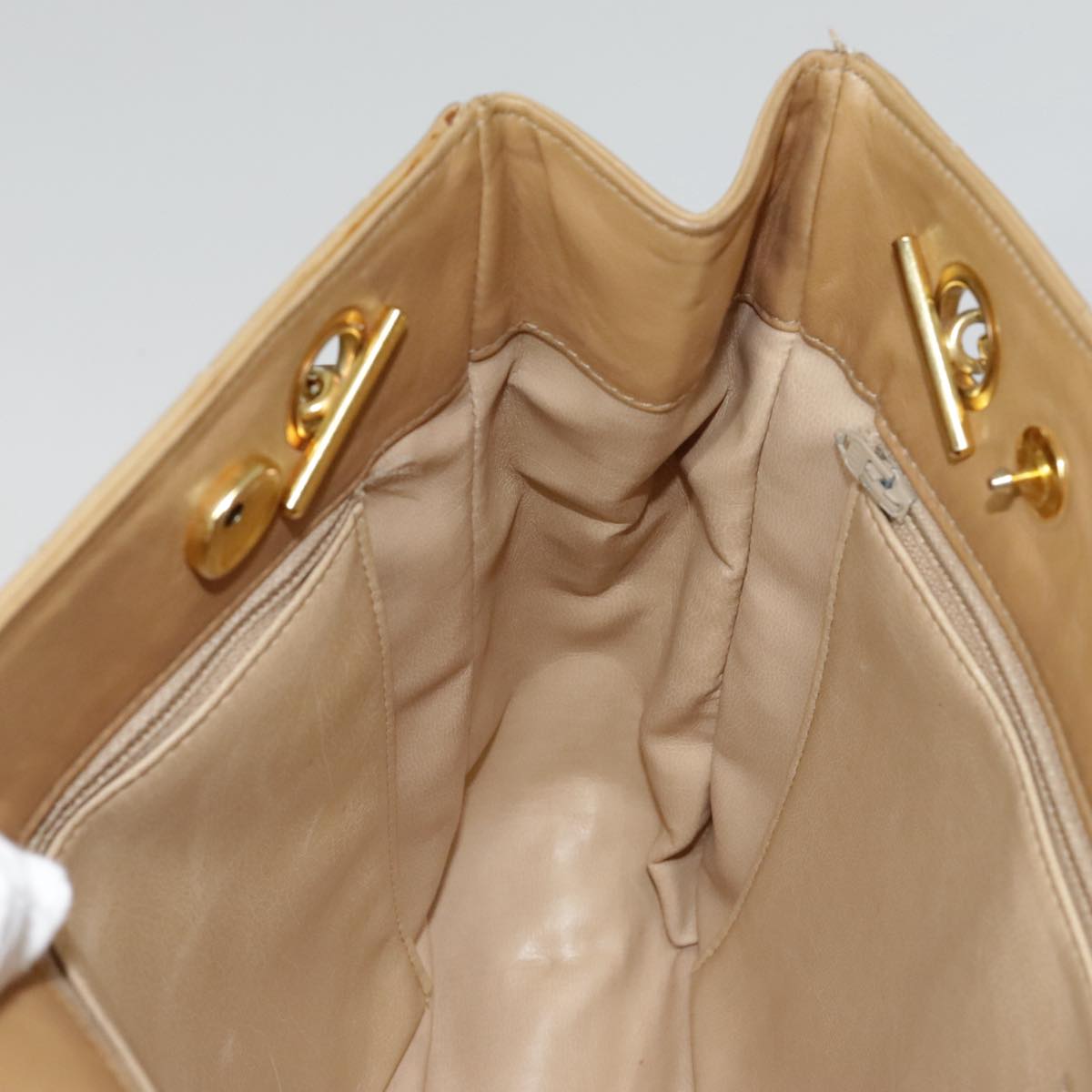 CHANEL Matelasse Chain Shoulder Bag Lamb Skin Beige Gold CC 91313