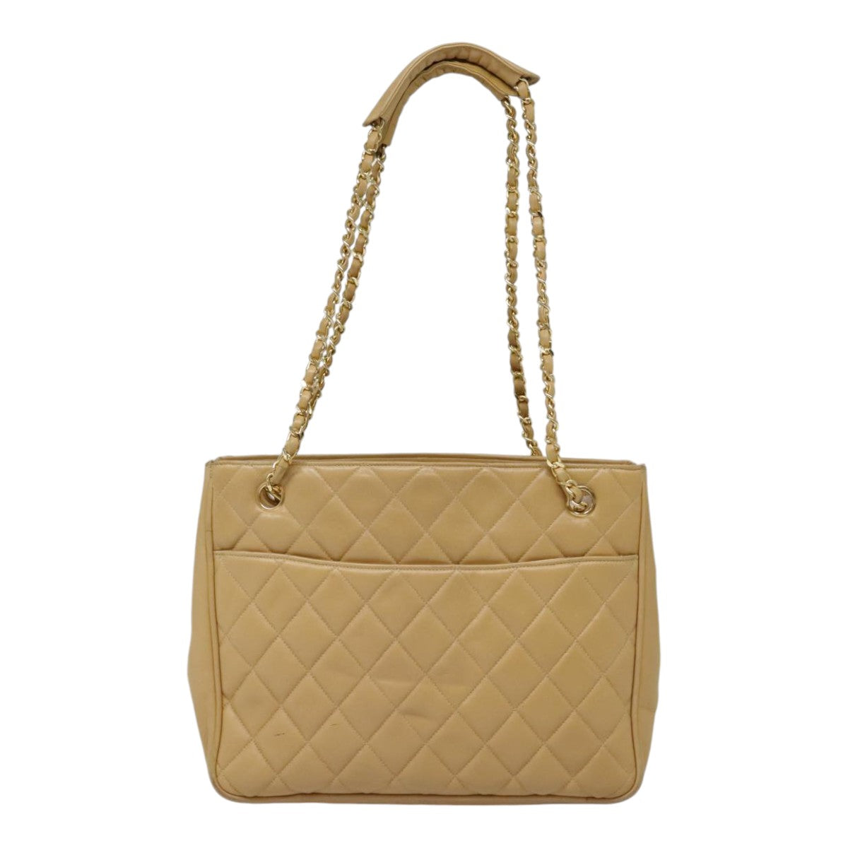 CHANEL Matelasse Chain Shoulder Bag Lamb Skin Beige Gold CC 91313