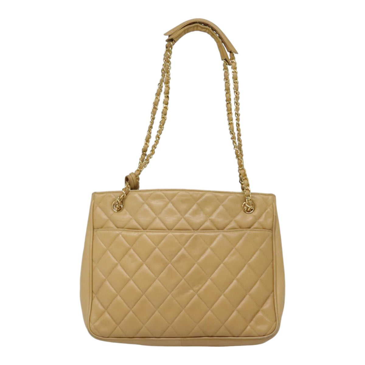 CHANEL Matelasse Chain Shoulder Bag Lamb Skin Beige Gold CC 91313
