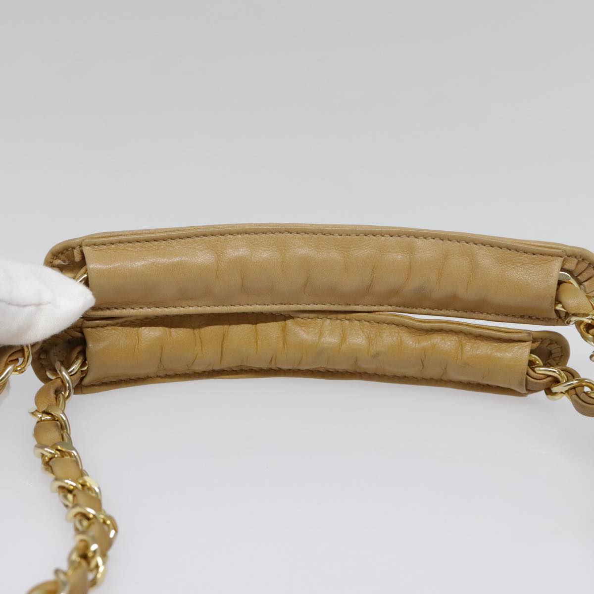 CHANEL Matelasse Chain Shoulder Bag Lamb Skin Beige Gold CC 91313