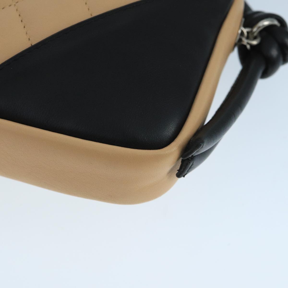 CHANEL Cambon Line Accessory Pouch Leather Black Beige CC 91552A