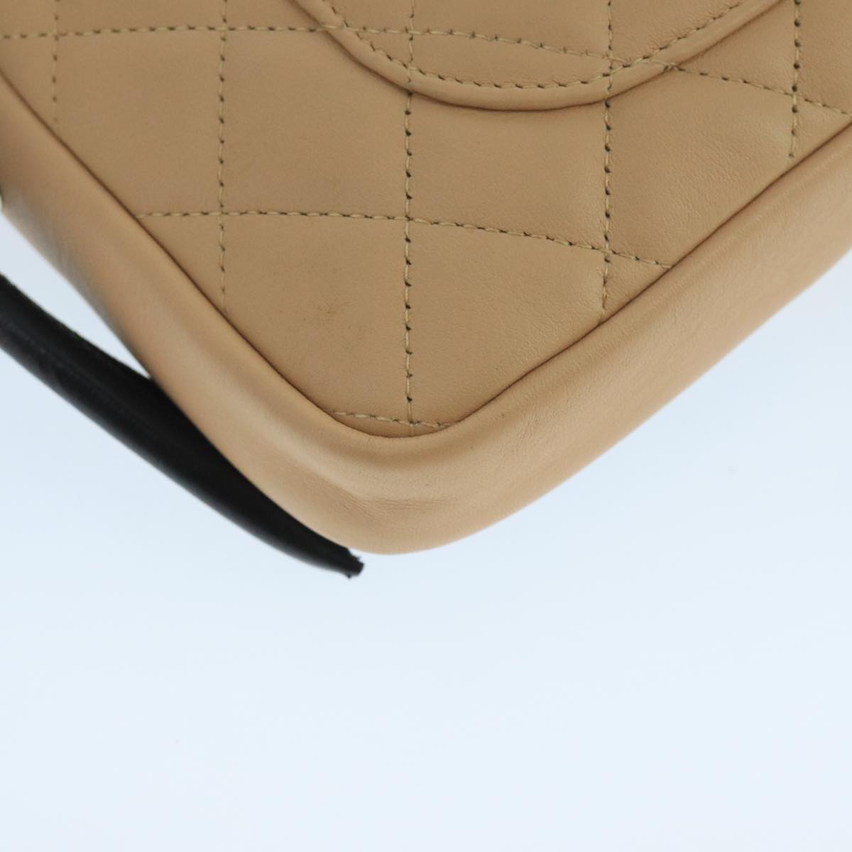 CHANEL Cambon Line Accessory Pouch Leather Black Beige CC 91552A