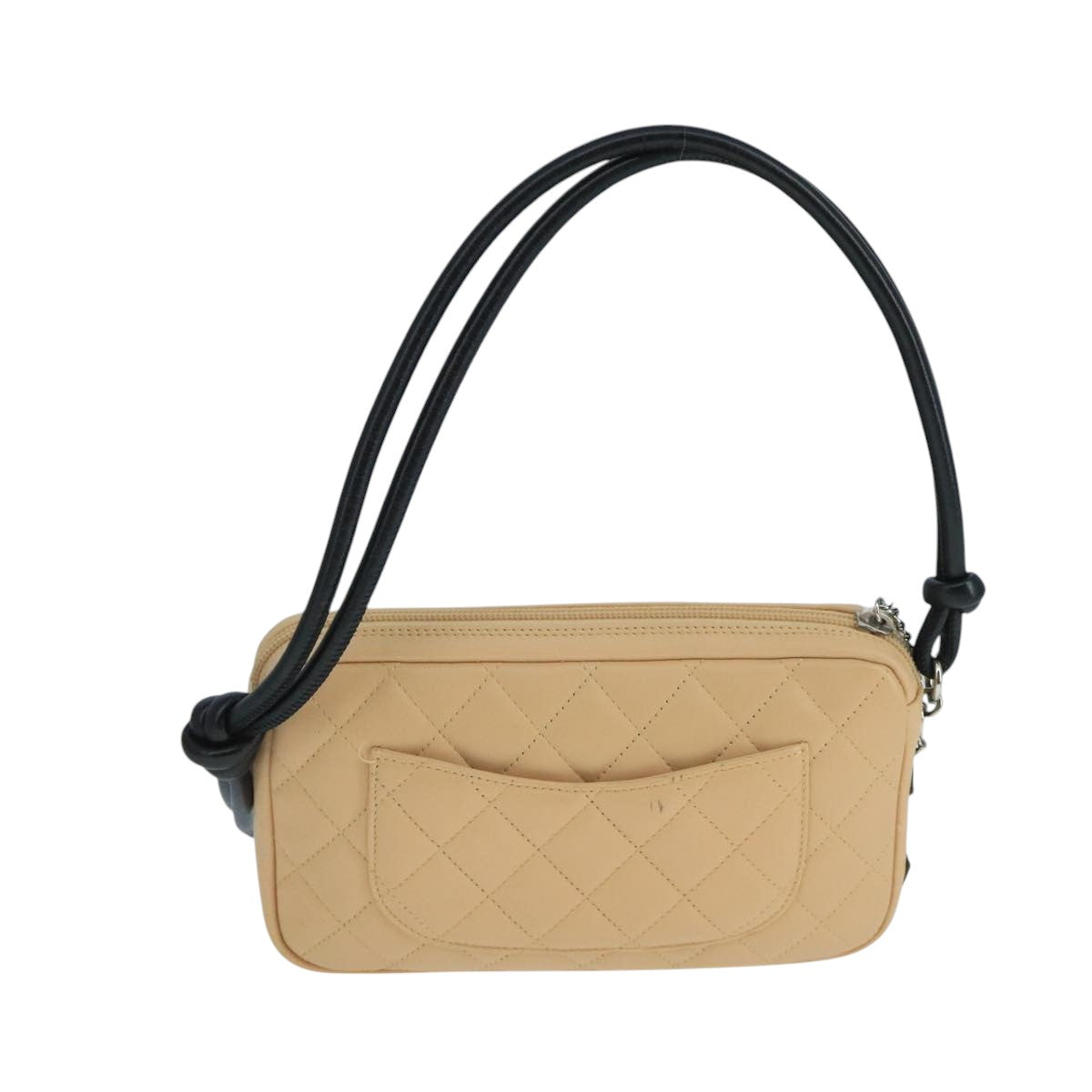 CHANEL Cambon Line Accessory Pouch Leather Black Beige CC 91552A