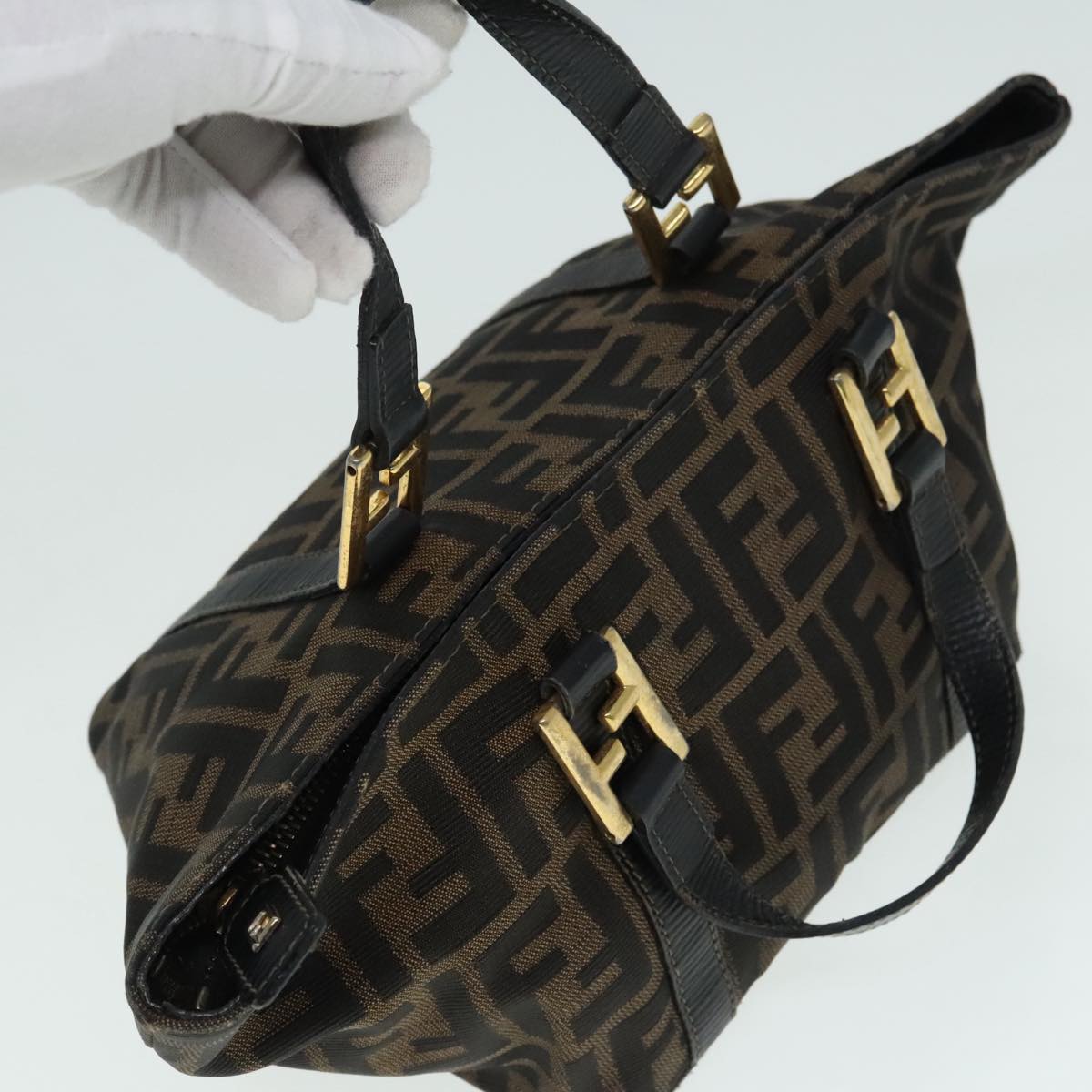FENDI Zucca Canvas Hand Bag Brown 91562