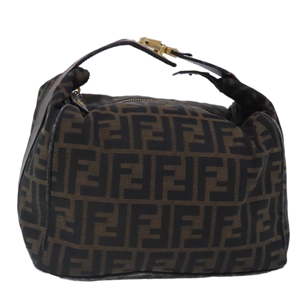 FENDI Zucca Canvas Vanity Hand Bag Brown Black 91735