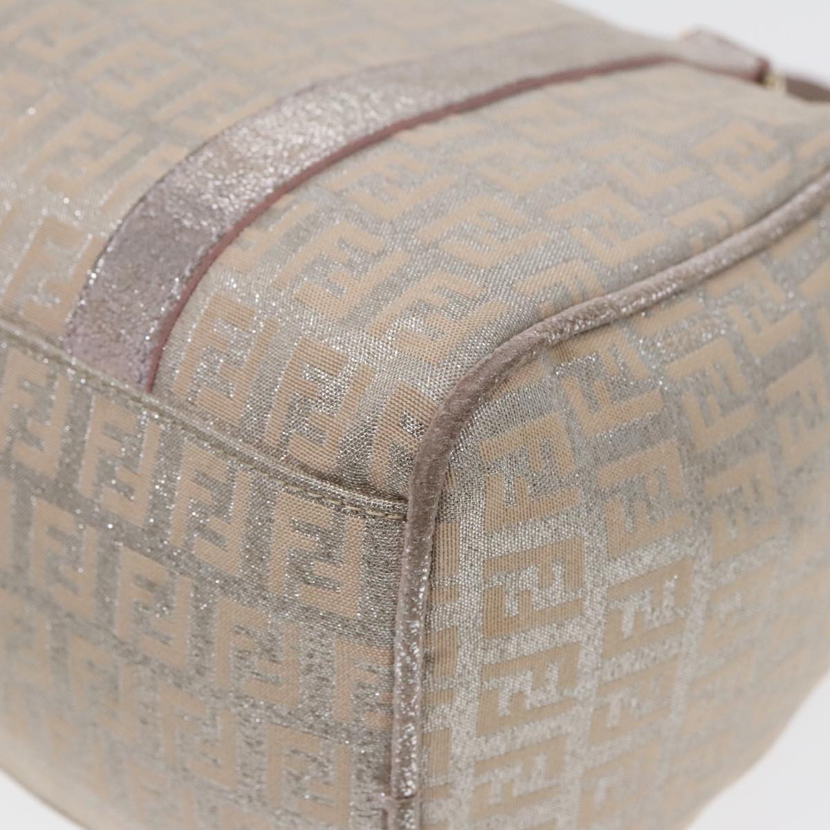 FENDI Zucchino Canvas Boston Bag Silver Beige 91810