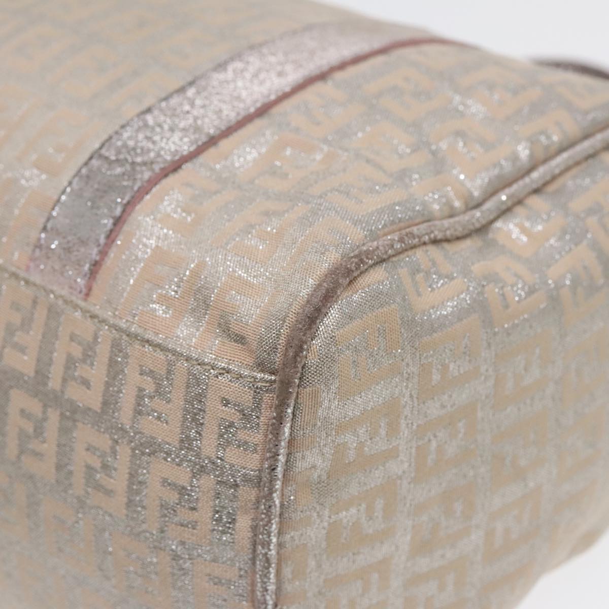 FENDI Zucchino Canvas Boston Bag Silver Beige 91810
