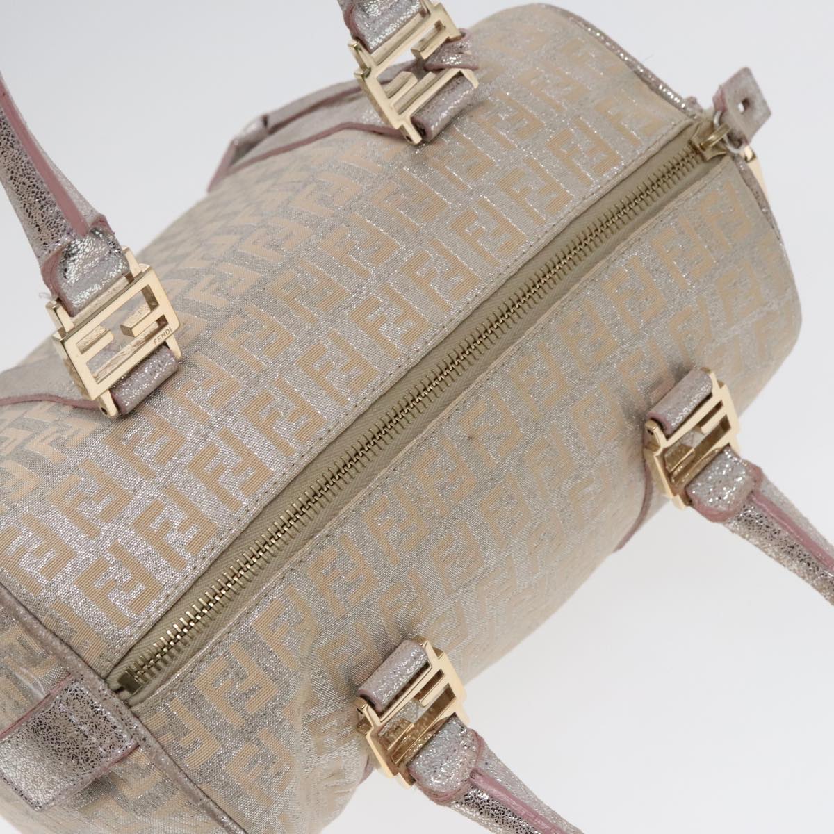 FENDI Zucchino Canvas Boston Bag Silver Beige 91810