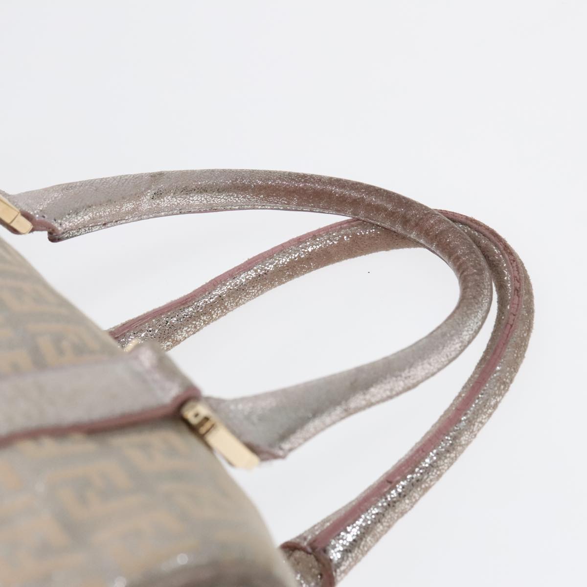 FENDI Zucchino Canvas Boston Bag Silver Beige 91810