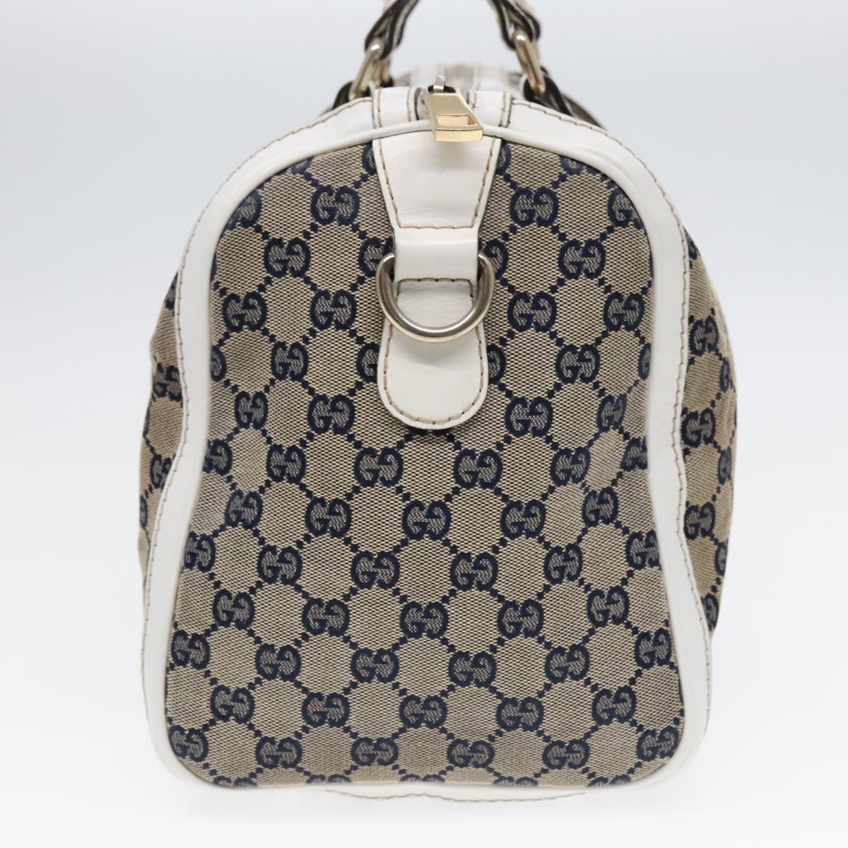 GUCCI GG Canvas Sherry Line Boston Bag 2way Navy White Silver 247205 91845