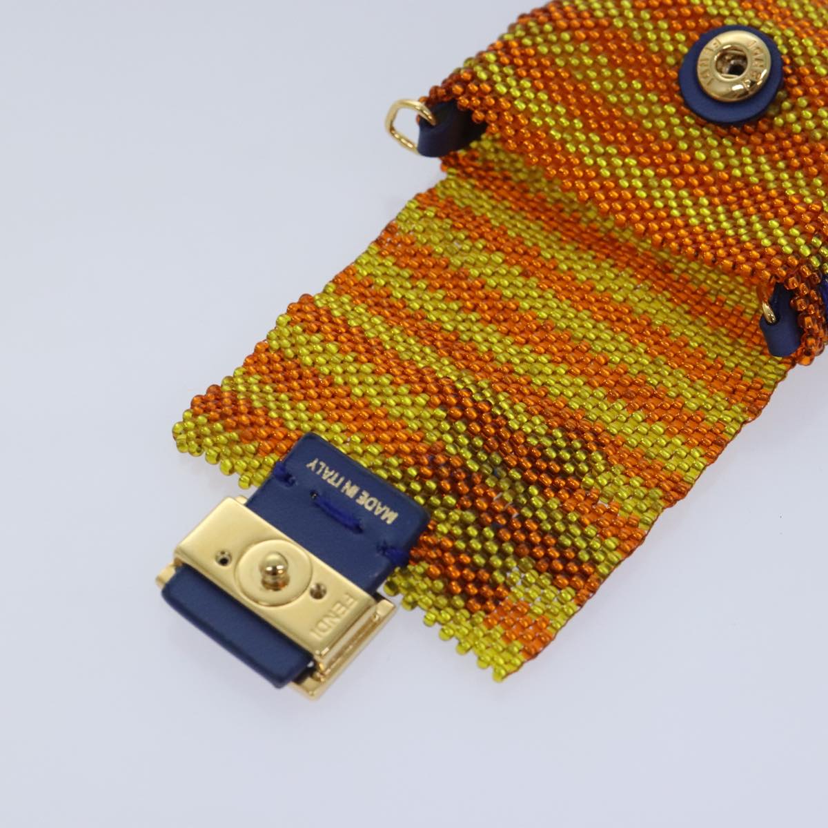 FENDI Chain Shoulder Bag Beads Orange Gold 91931