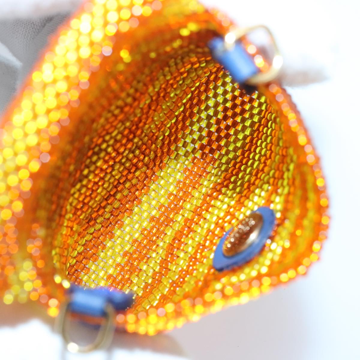FENDI Chain Shoulder Bag Beads Orange Gold 91931