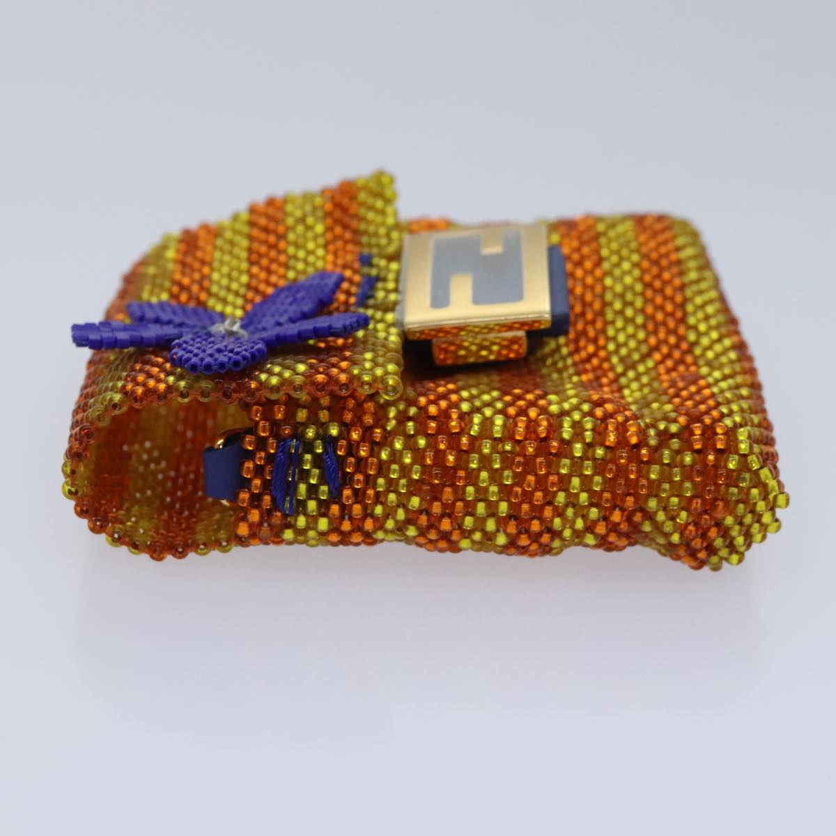 FENDI Chain Shoulder Bag Beads Orange Gold 91931