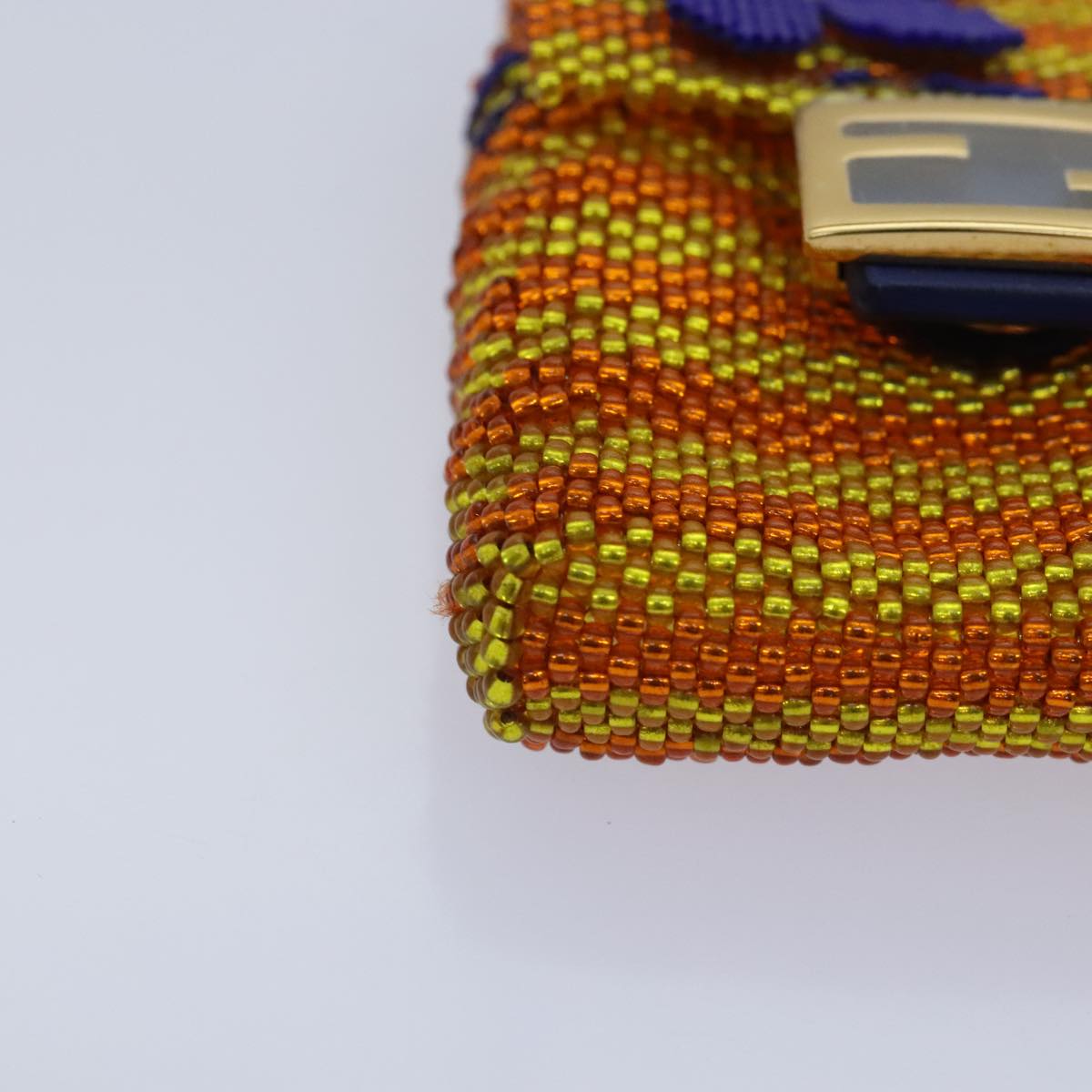 FENDI Chain Shoulder Bag Beads Orange Gold 91931