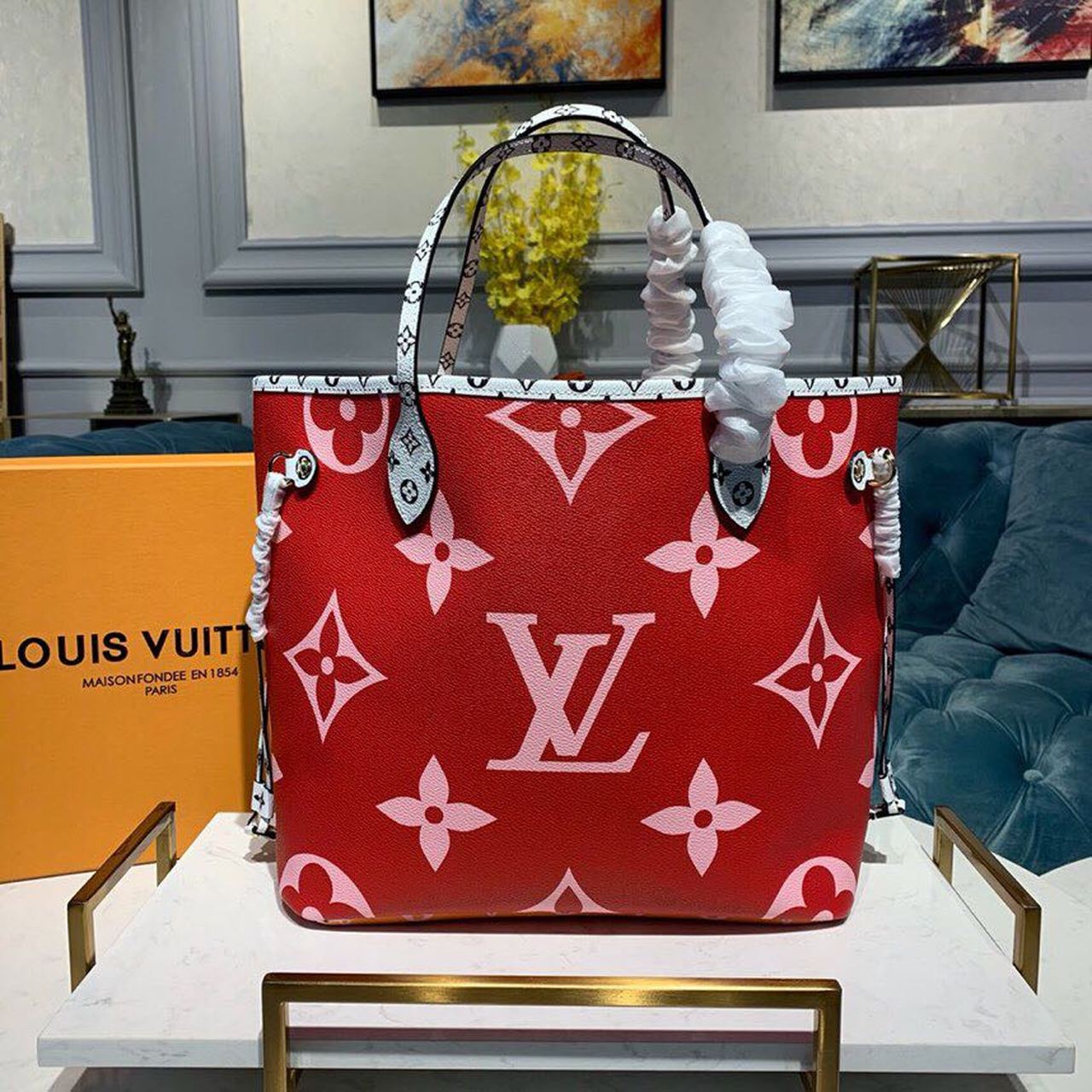 LV Neverfull MM Tote Bag Monogram Canvas Red For Women, WomenÃ¢â‚¬â„¢s Handbags 12.6in/32cm LV M44567