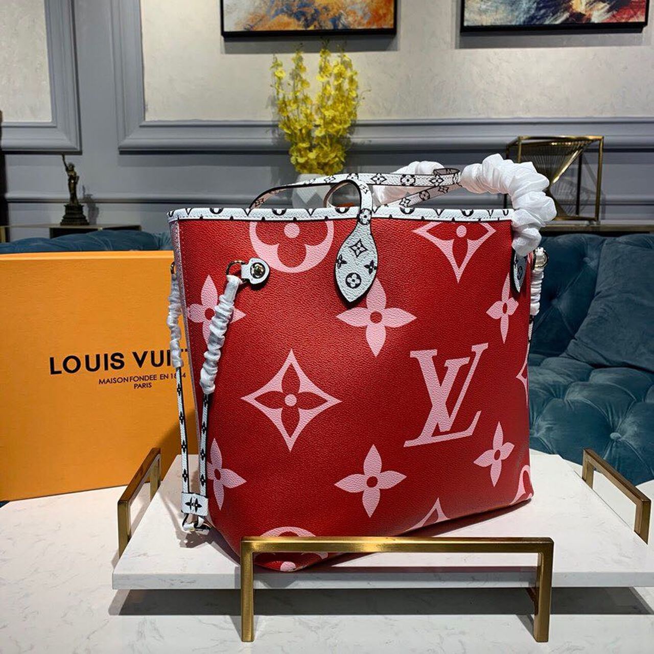LV Neverfull MM Tote Bag Monogram Canvas Red For Women, WomenÃ¢â‚¬â„¢s Handbags 12.6in/32cm LV M44567
