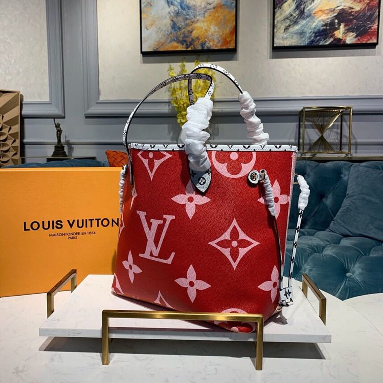 LV Neverfull MM Tote Bag Monogram Canvas Red For Women, WomenÃ¢â‚¬â„¢s Handbags 12.6in/32cm LV M44567