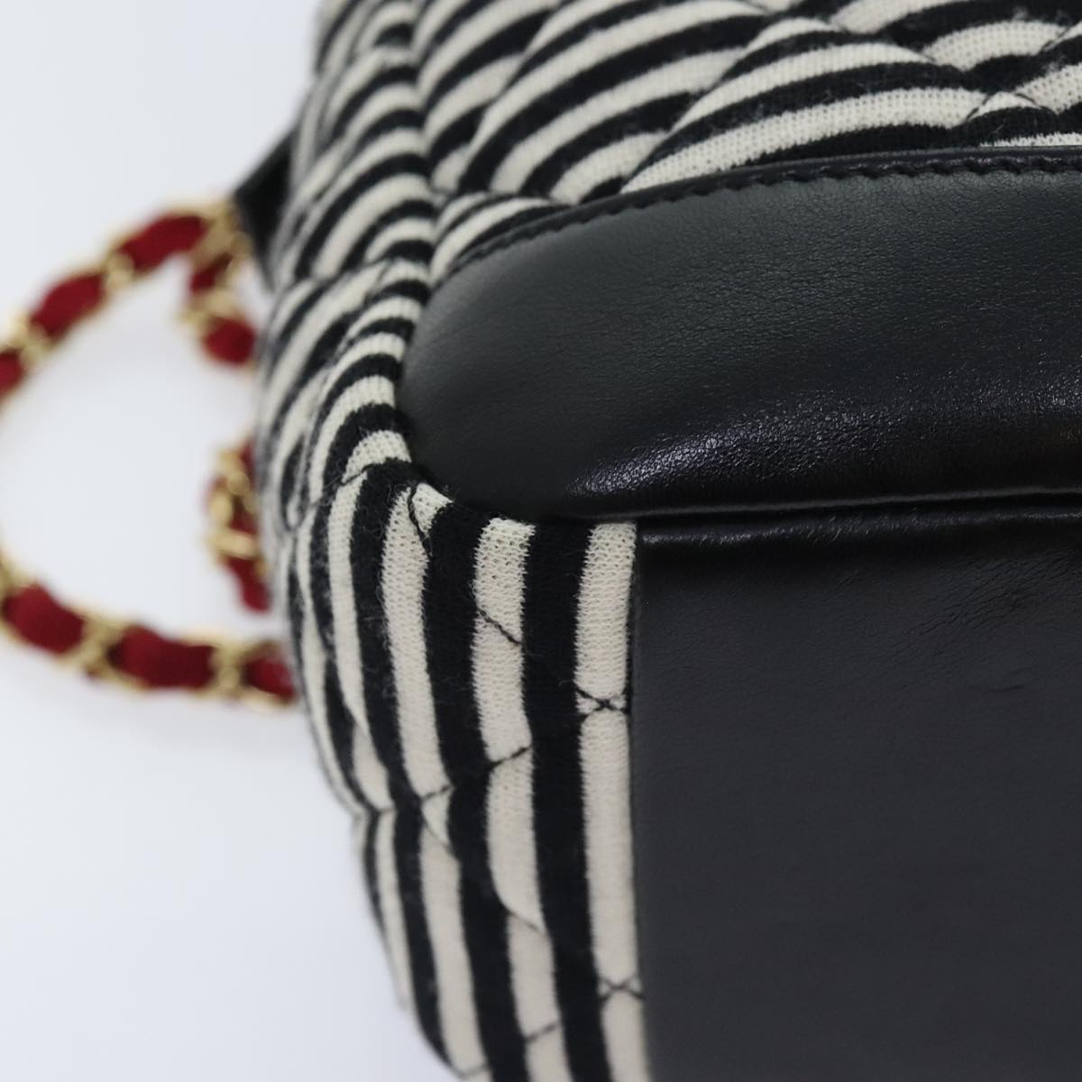 CHANEL Matelasse Chain Shoulder Bag Cotton Black White CC 92066S