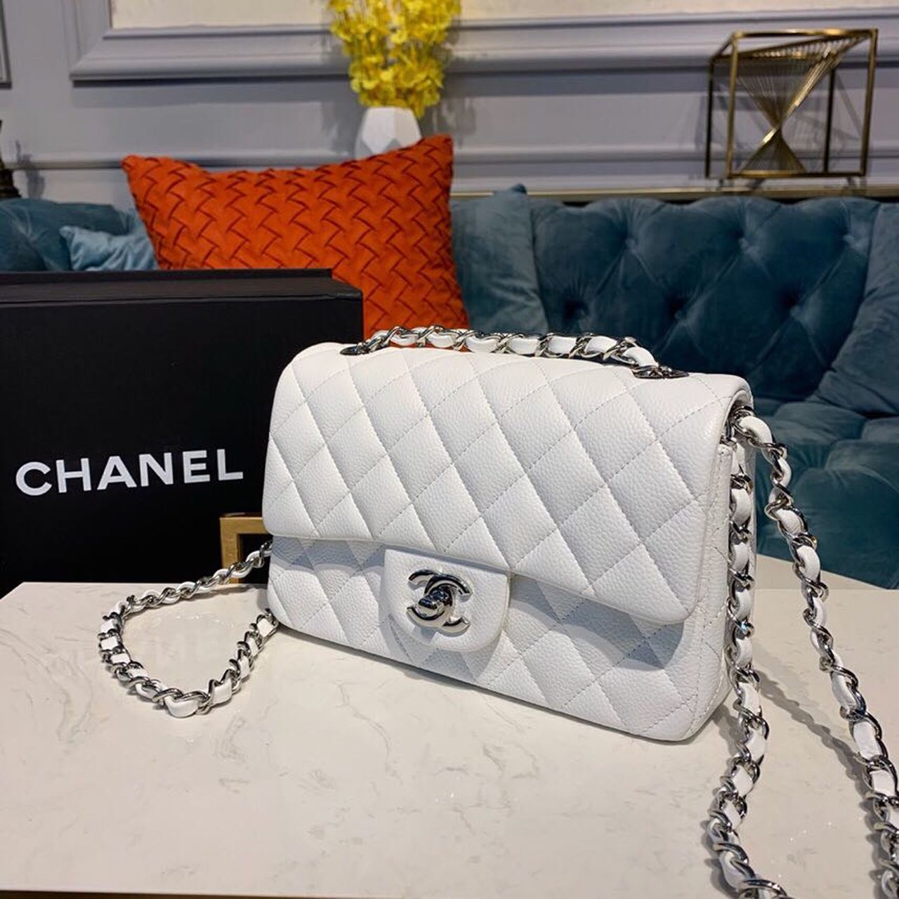 CHLSmall Classic Handbag Silver Hardware White For Women Bags, Shoulder And Crossbody Bags 7.8in/20cm A01113