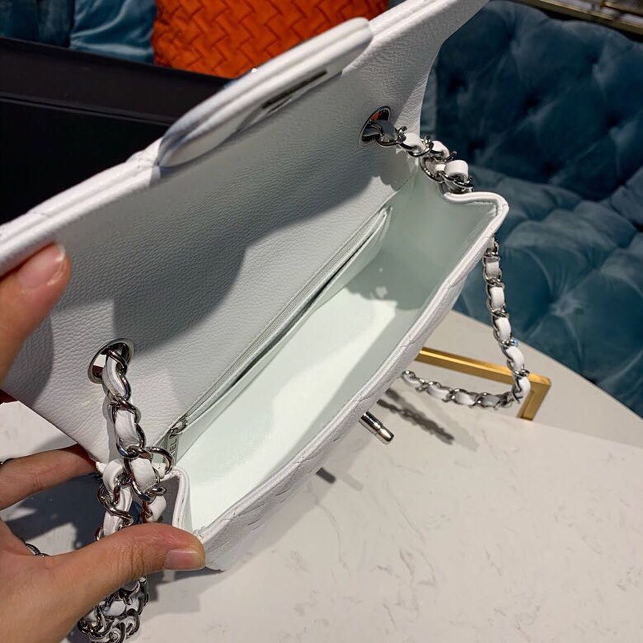 CHLSmall Classic Handbag Silver Hardware White For Women Bags, Shoulder And Crossbody Bags 7.8in/20cm A01113