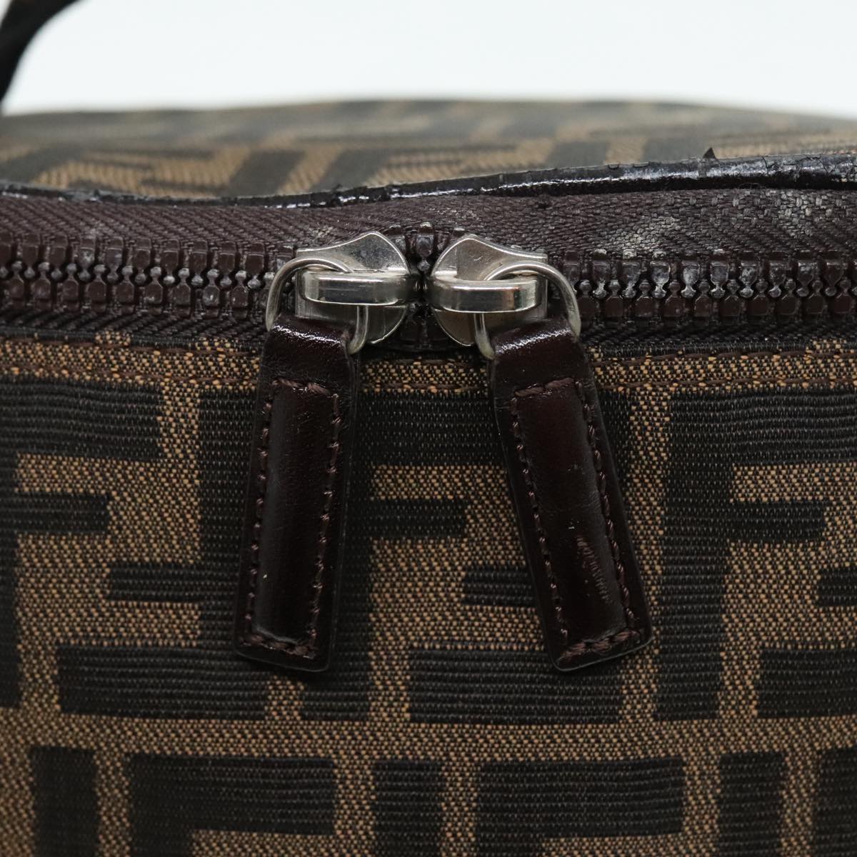 FENDI Zucca Canvas Vanity Hand Bag Brown Black Silver 92279