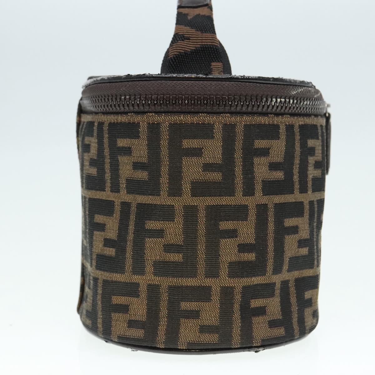 FENDI Zucca Canvas Vanity Hand Bag Brown Black Silver 92279