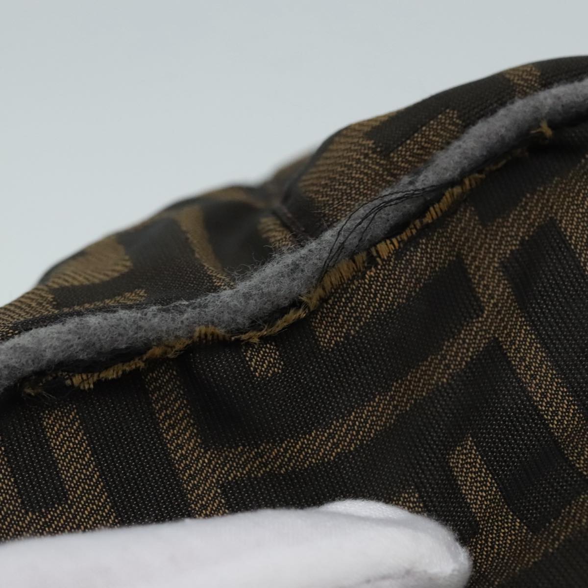 FENDI Zucca Canvas Hand Bag Brown Black Silver 92328