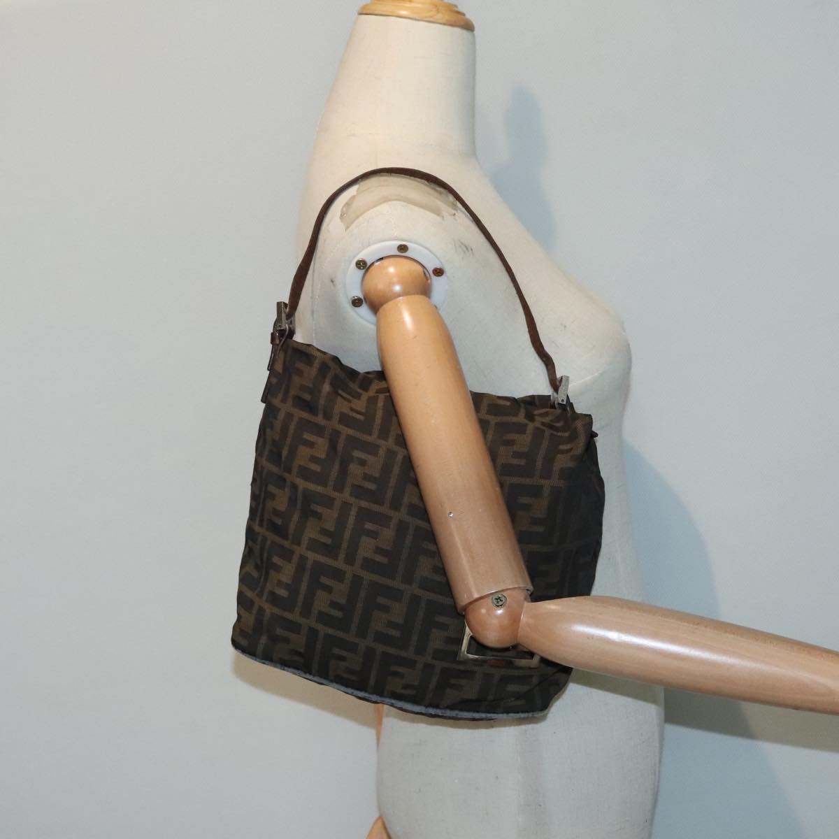 FENDI Zucca Canvas Hand Bag Brown Black Silver 92328