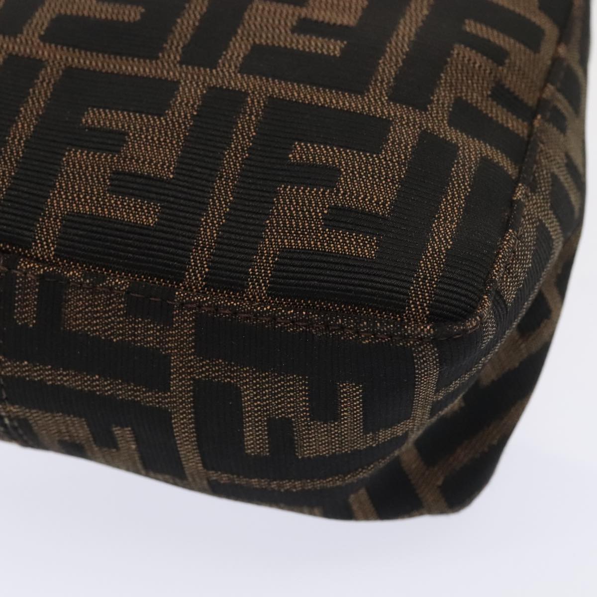 FENDI Zucca Canvas Hand Bag Brown Black Silver 92329