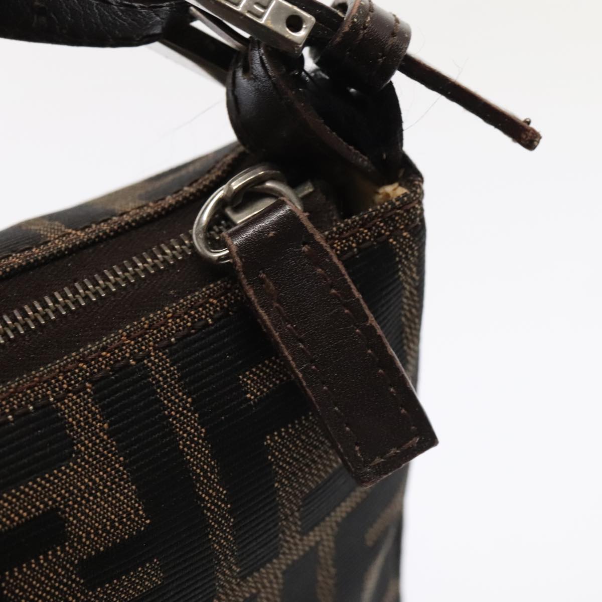 FENDI Zucca Canvas Hand Bag Brown Black Silver 92329