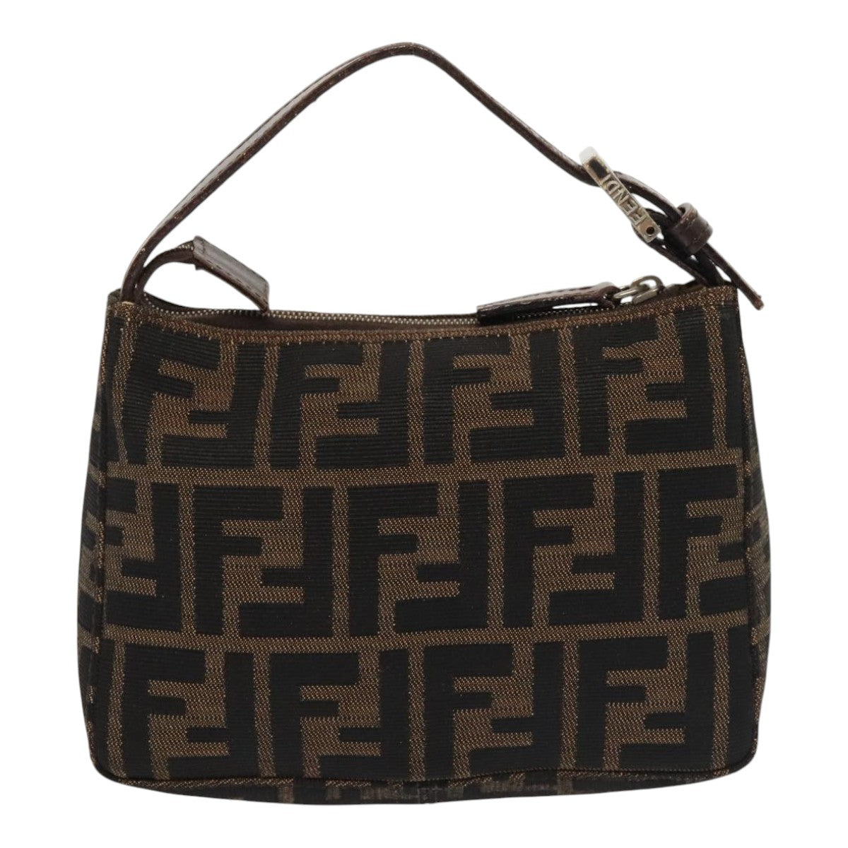 FENDI Zucca Canvas Hand Bag Brown Black Silver 92329
